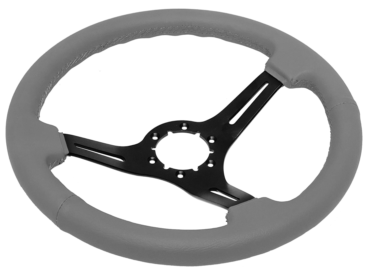 VSW 14" Gray Leather Steering Wheel, 6-Bolt Black Spokes ST3060GRY
