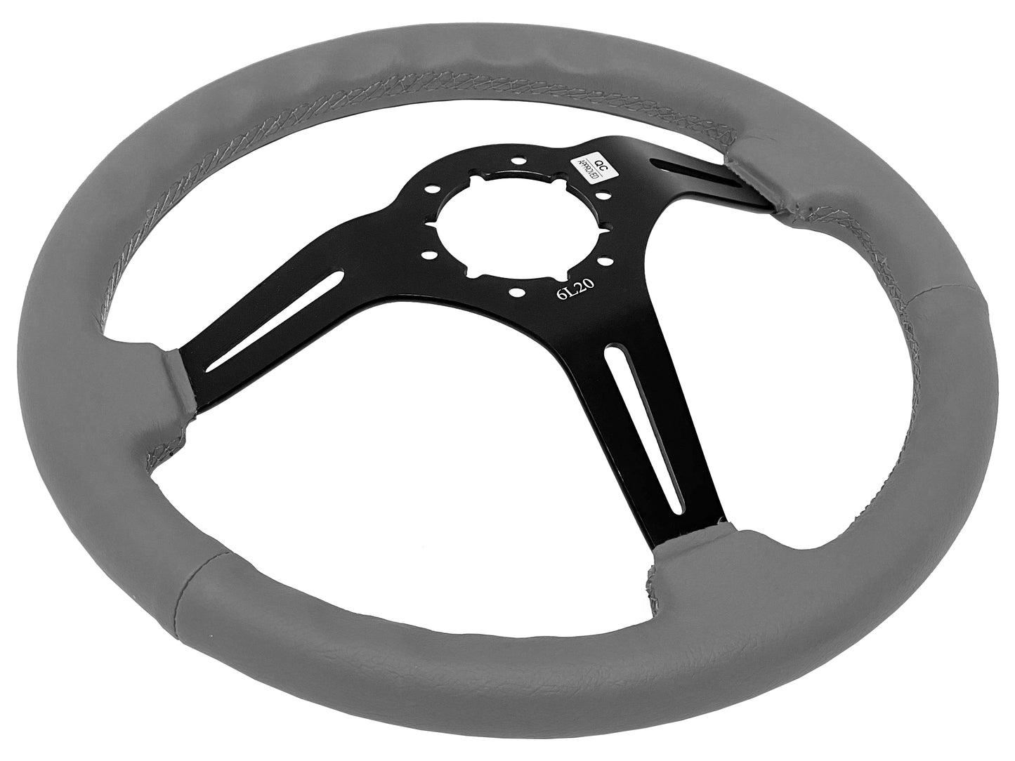 VSW 14" Gray Leather Steering Wheel, 6-Bolt Black Spokes ST3060GRY