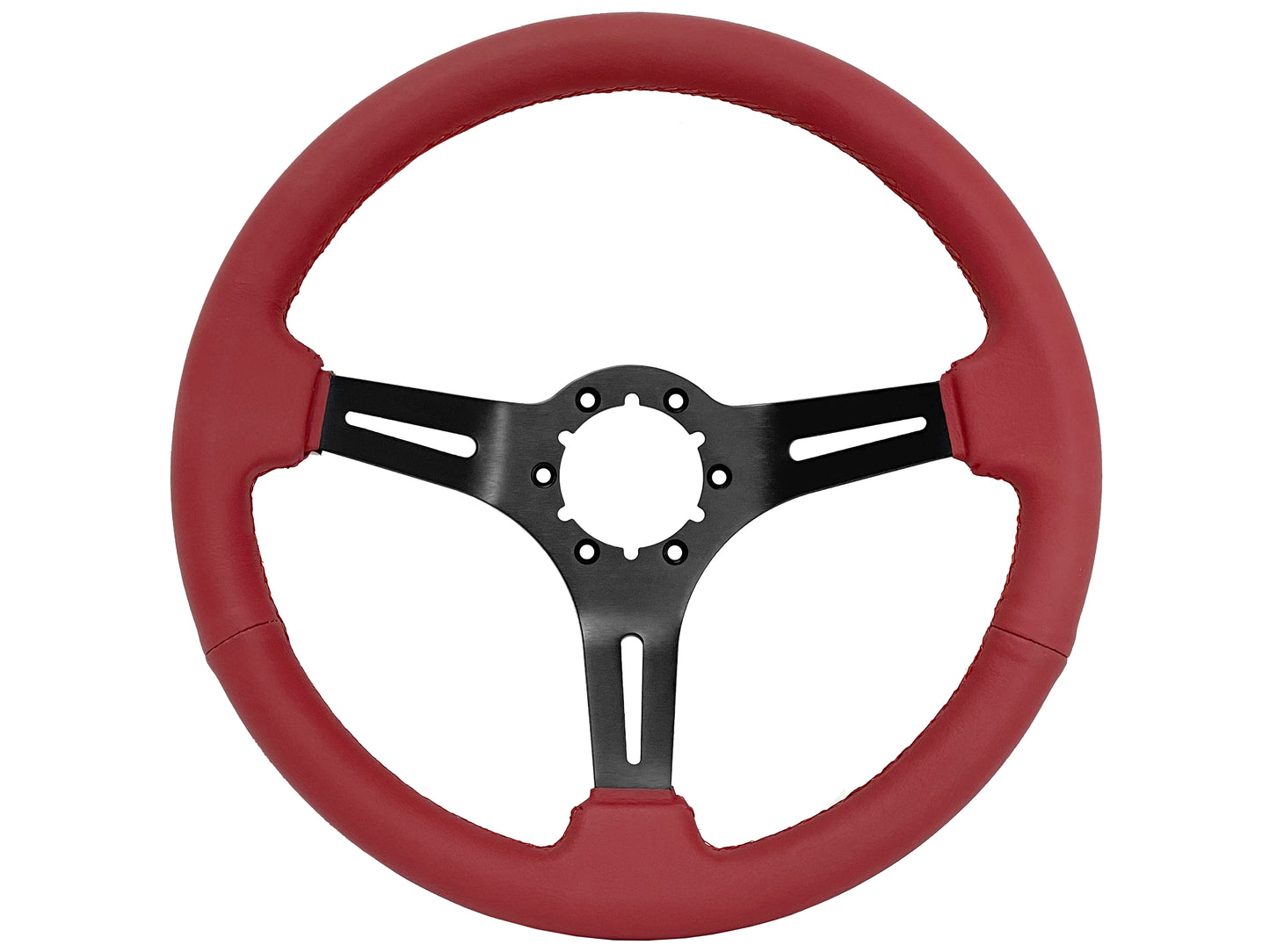 VSW 14" Red Leather Steering Wheel, 6-Bolt Black Spokes ST3060RED