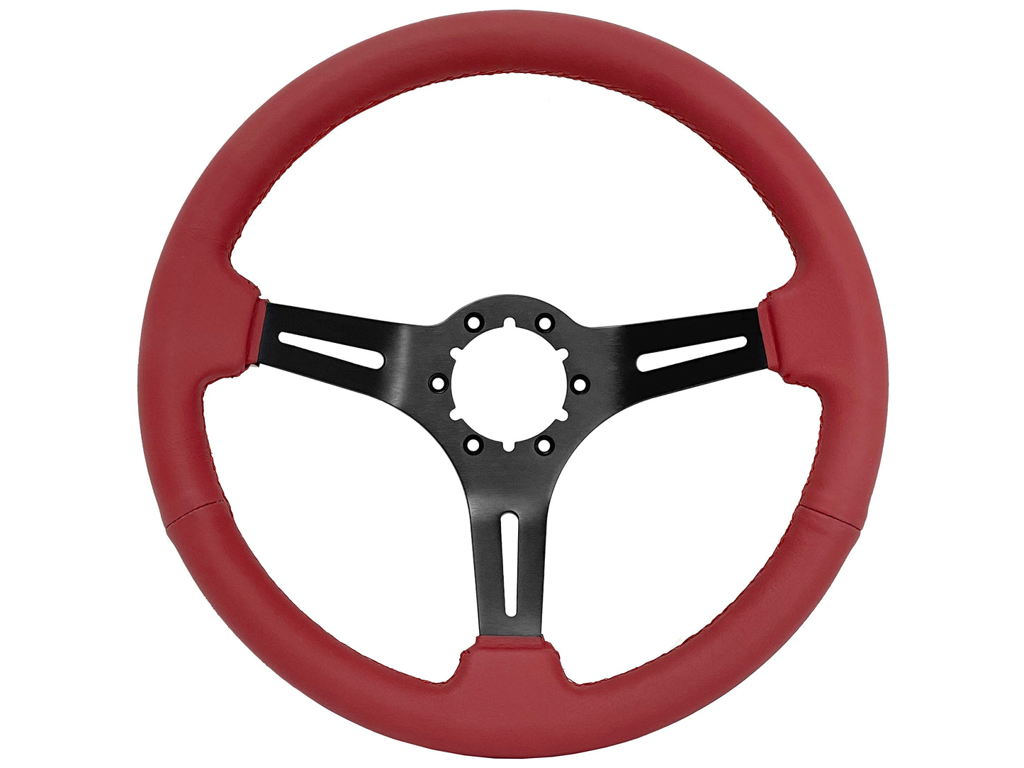 VSW 14" Red Leather Steering Wheel, 6-Bolt Black Spokes ST3060RED