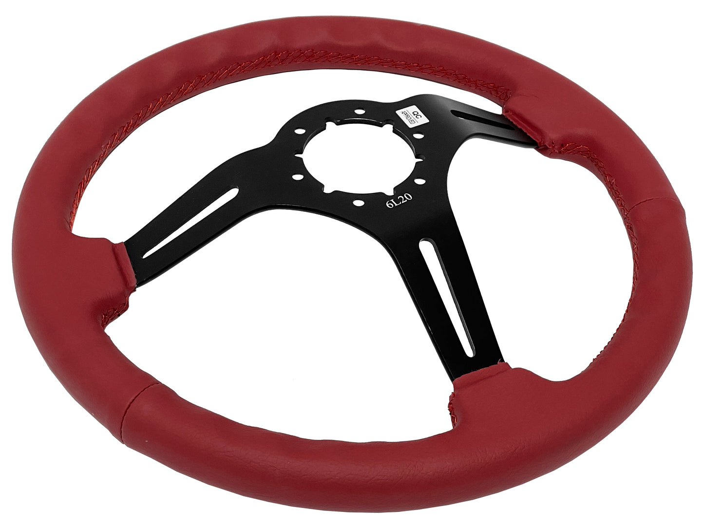 VSW 14" Red Leather Steering Wheel, 6-Bolt Black Spokes ST3060RED