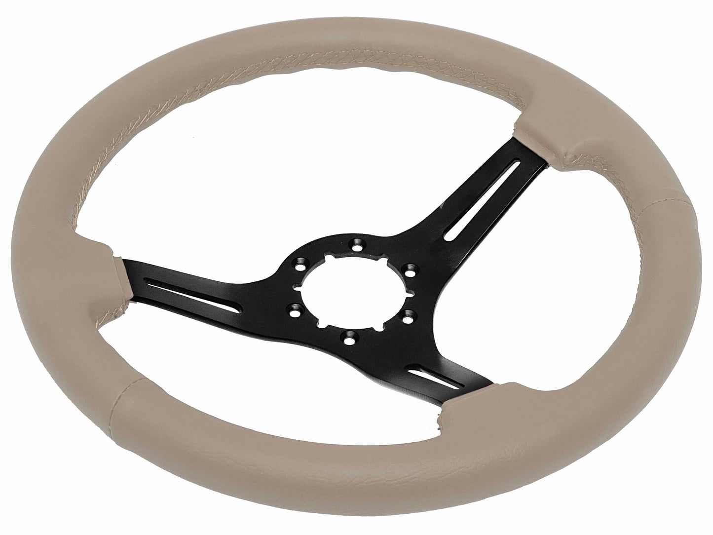 VSW 14" Tan Leather Steering Wheel, 6-Bolt Black Spokes ST3060TAN