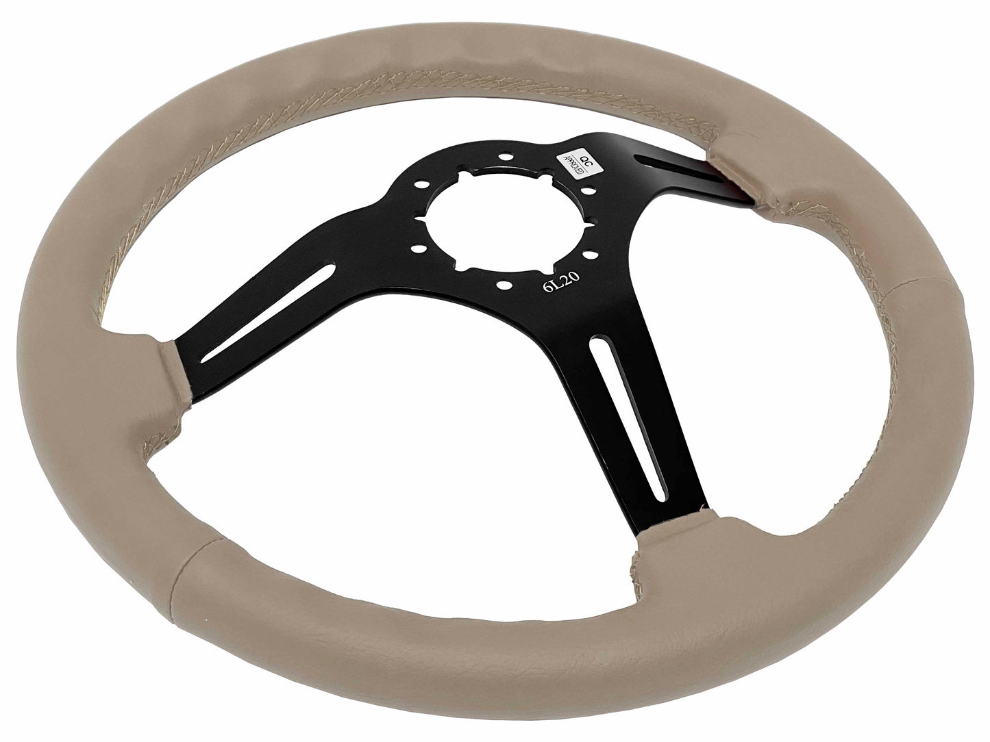 VSW 14" Tan Leather Steering Wheel, 6-Bolt Black Spokes ST3060TAN