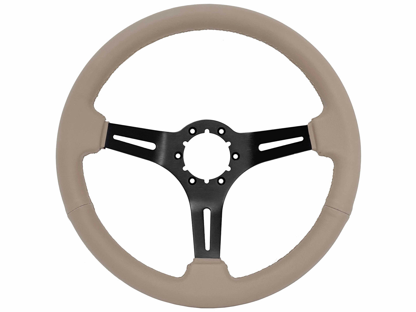VSW 14" Tan Leather Steering Wheel, 6-Bolt Black Spokes ST3060TAN