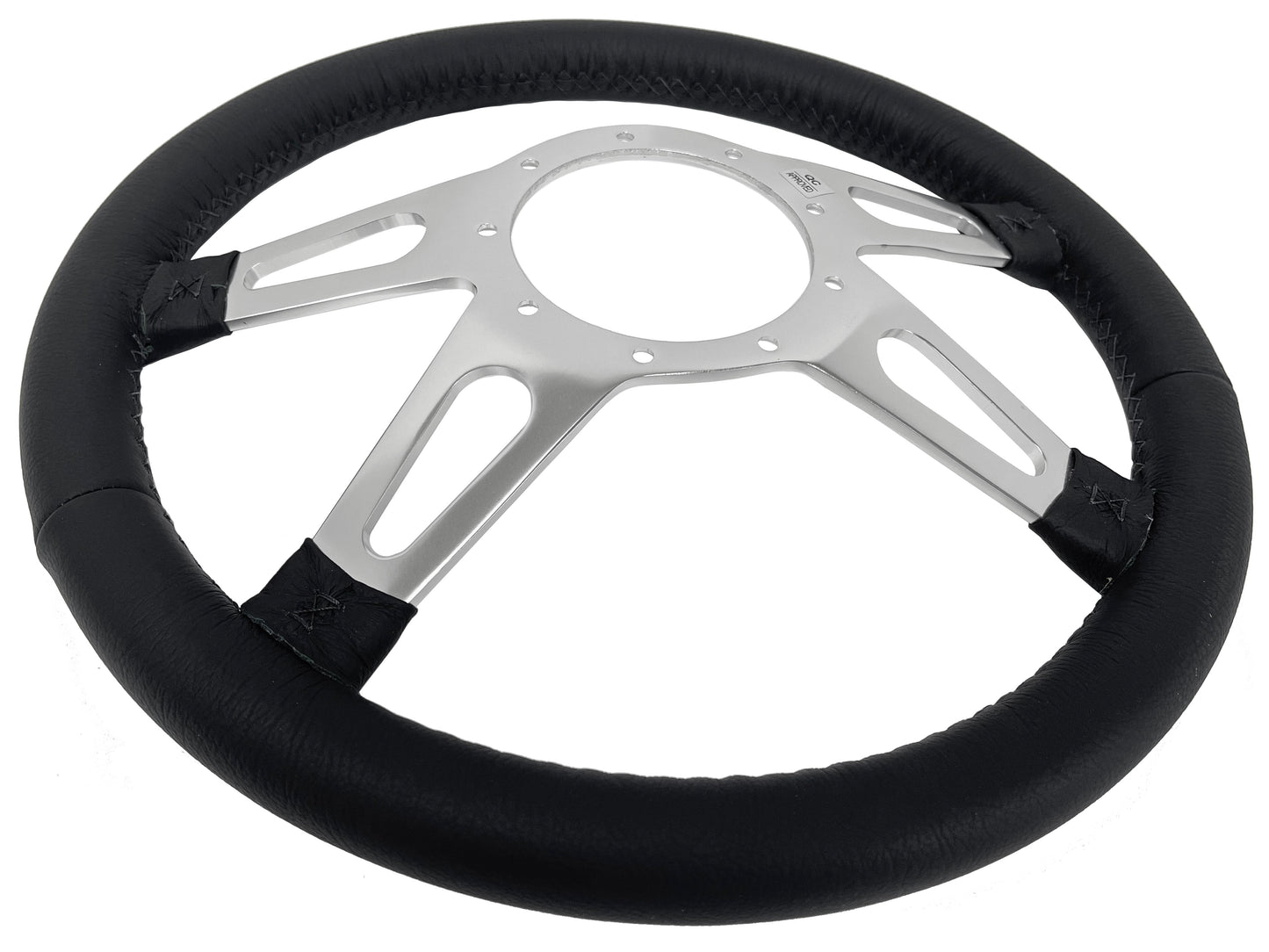 VSW 14" Black Leather Steering Wheel, 9-Bolt Billet Aluminum Spokes ST3070