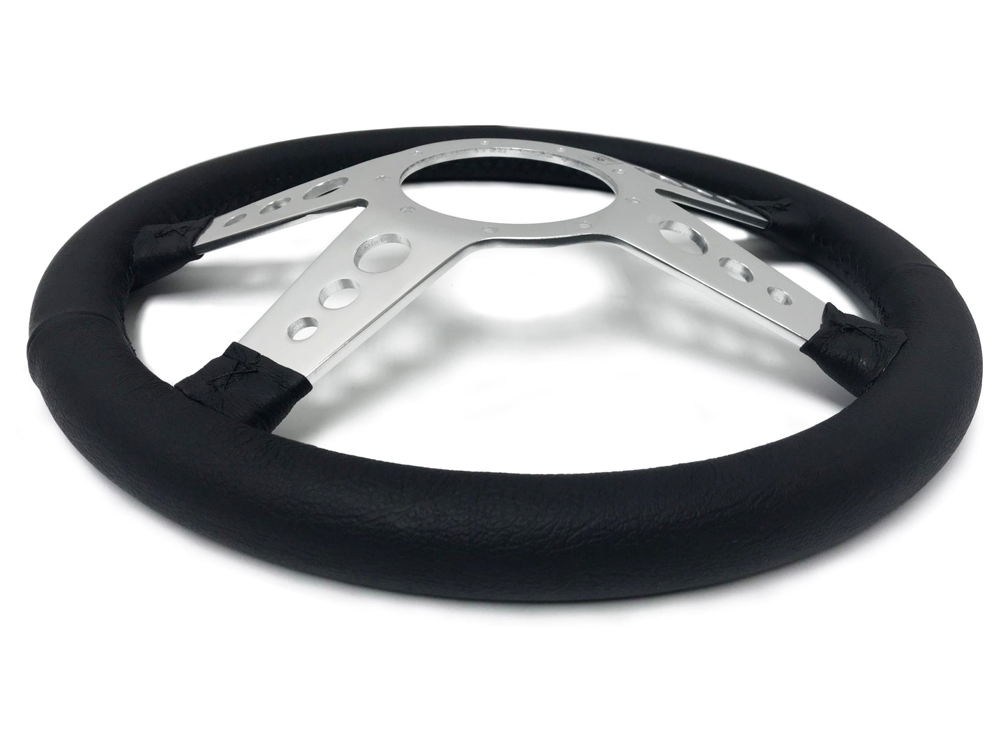 VSW 14" Black Leather Steering Wheel, 9-Bolt Billet Aluminum Spokes ST3071
