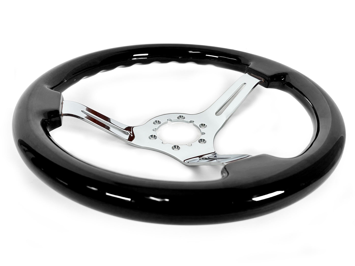 VSW 14" Black Ash Wood Steering Wheel, 6-Bolt Chrome Spokes ST3072