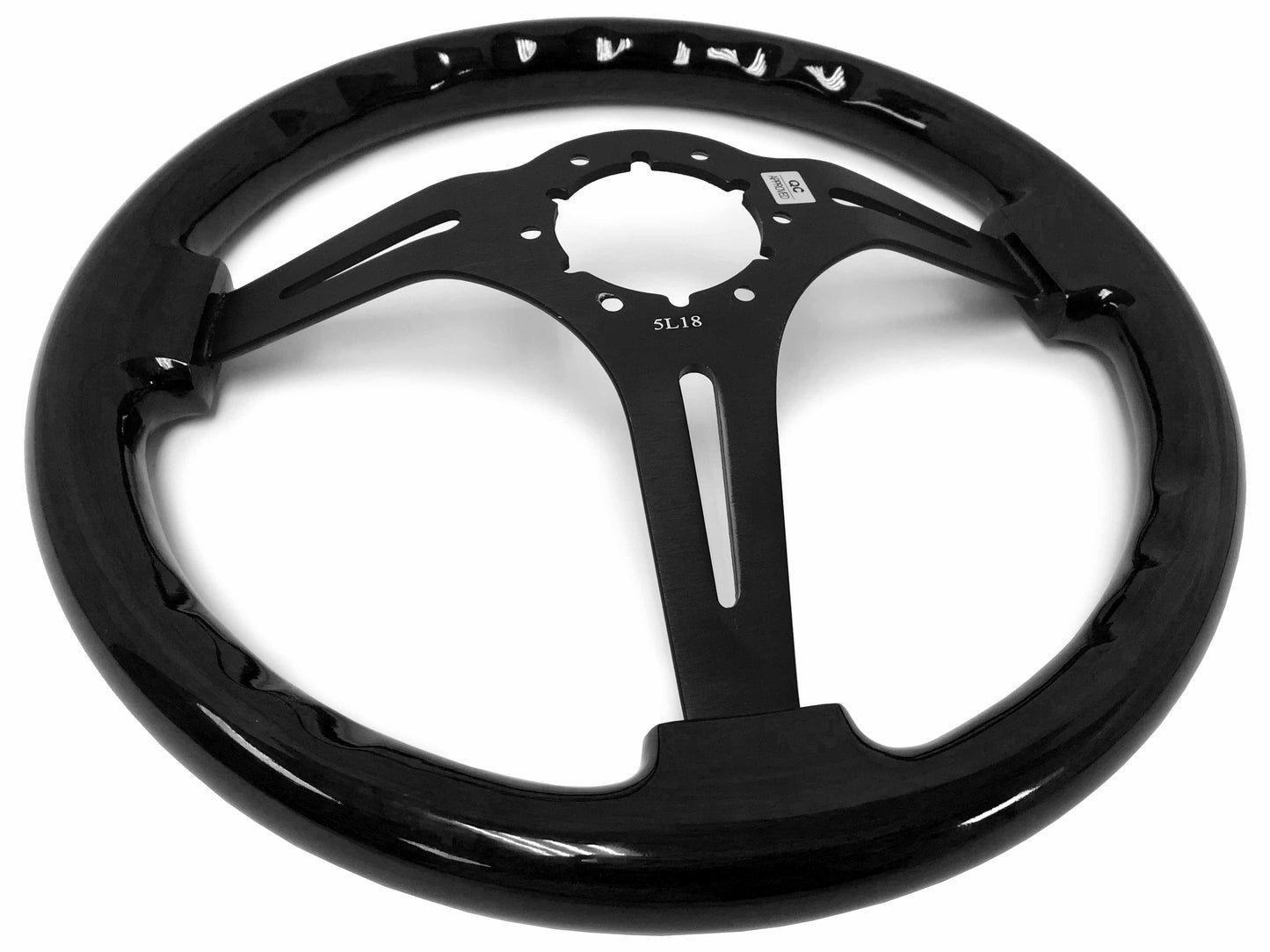VSW 14" Black Ash Wood Steering Wheel, 6-Bolt Black Spokes ST3073