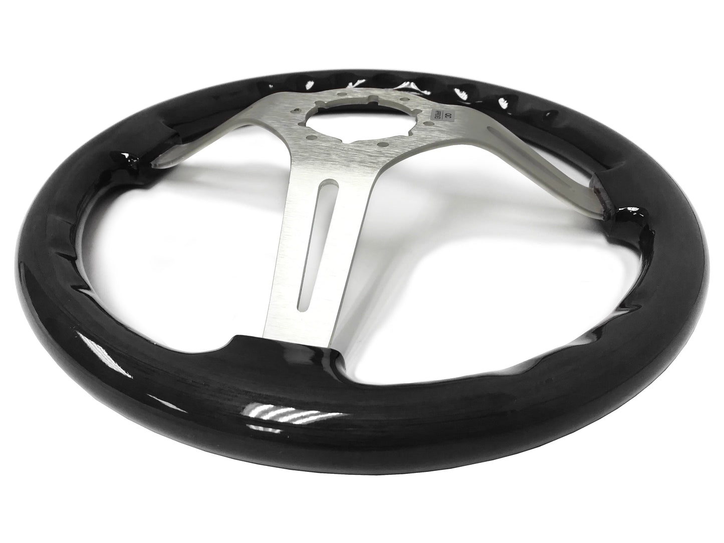 VSW 14" Black Ash Wood Steering Wheel, 6-Bolt Brushed Spokes ST3074