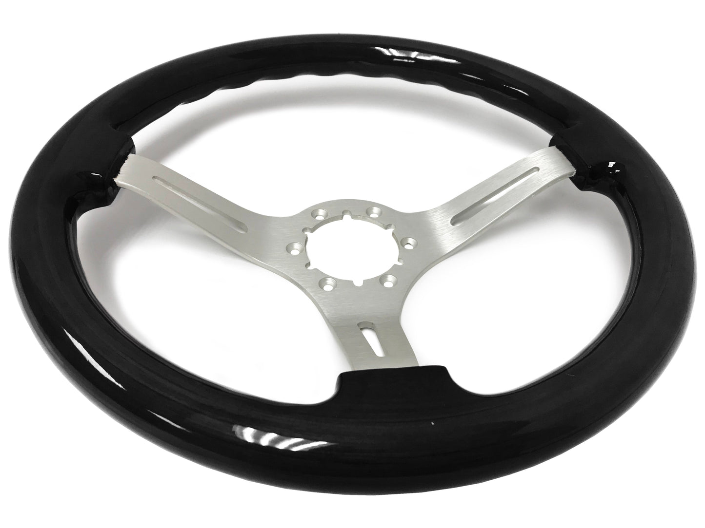VSW 14" Black Ash Wood Steering Wheel, 6-Bolt Brushed Spokes ST3074