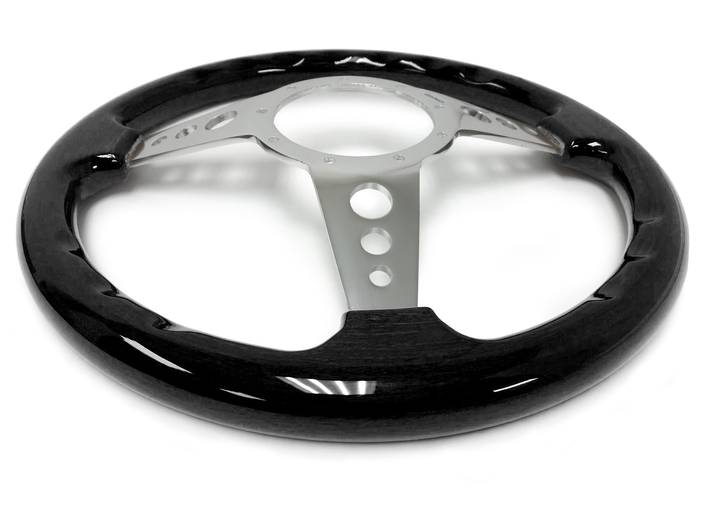 VSW 14" Black Ash Wood Steering Wheel, 9-Bolt Billet Aluminum Spokes ST3075