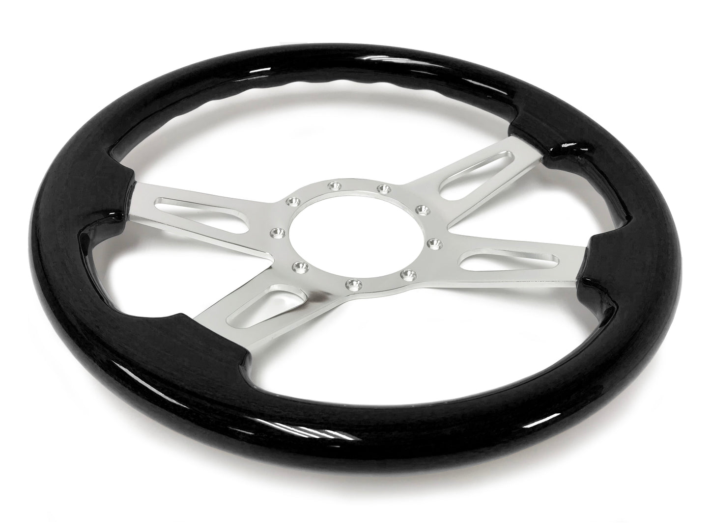 VSW 14" Black Ash Wood Steering Wheel, 9-Bolt Billet Aluminum Spokes ST3079