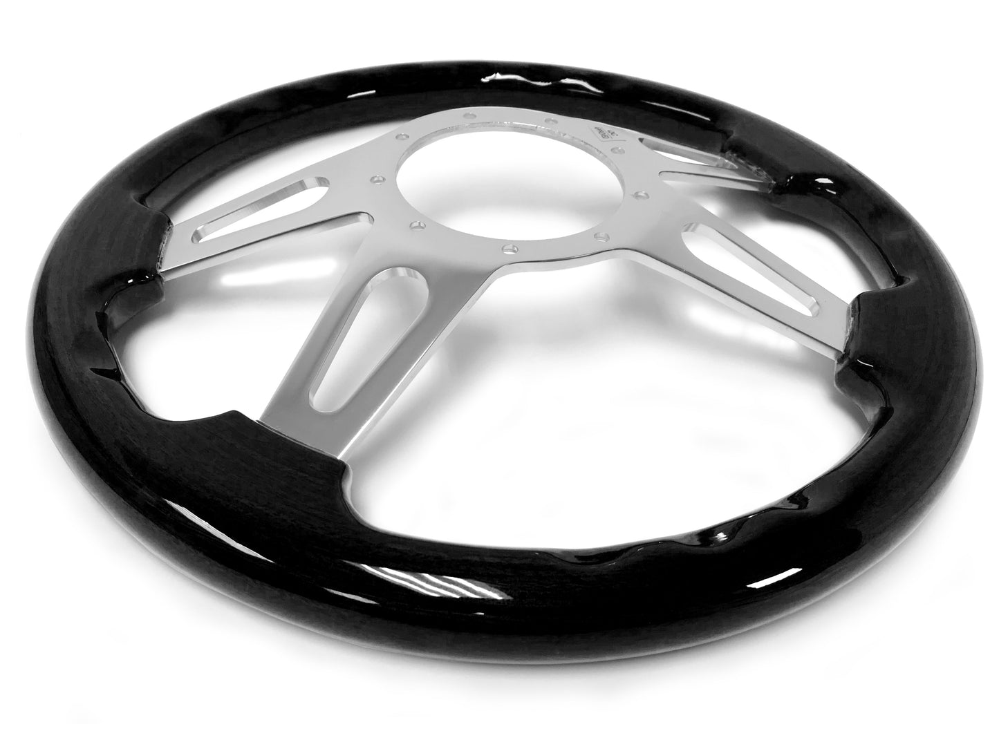 VSW 14" Black Ash Wood Steering Wheel, 9-Bolt Billet Aluminum Spokes ST3079