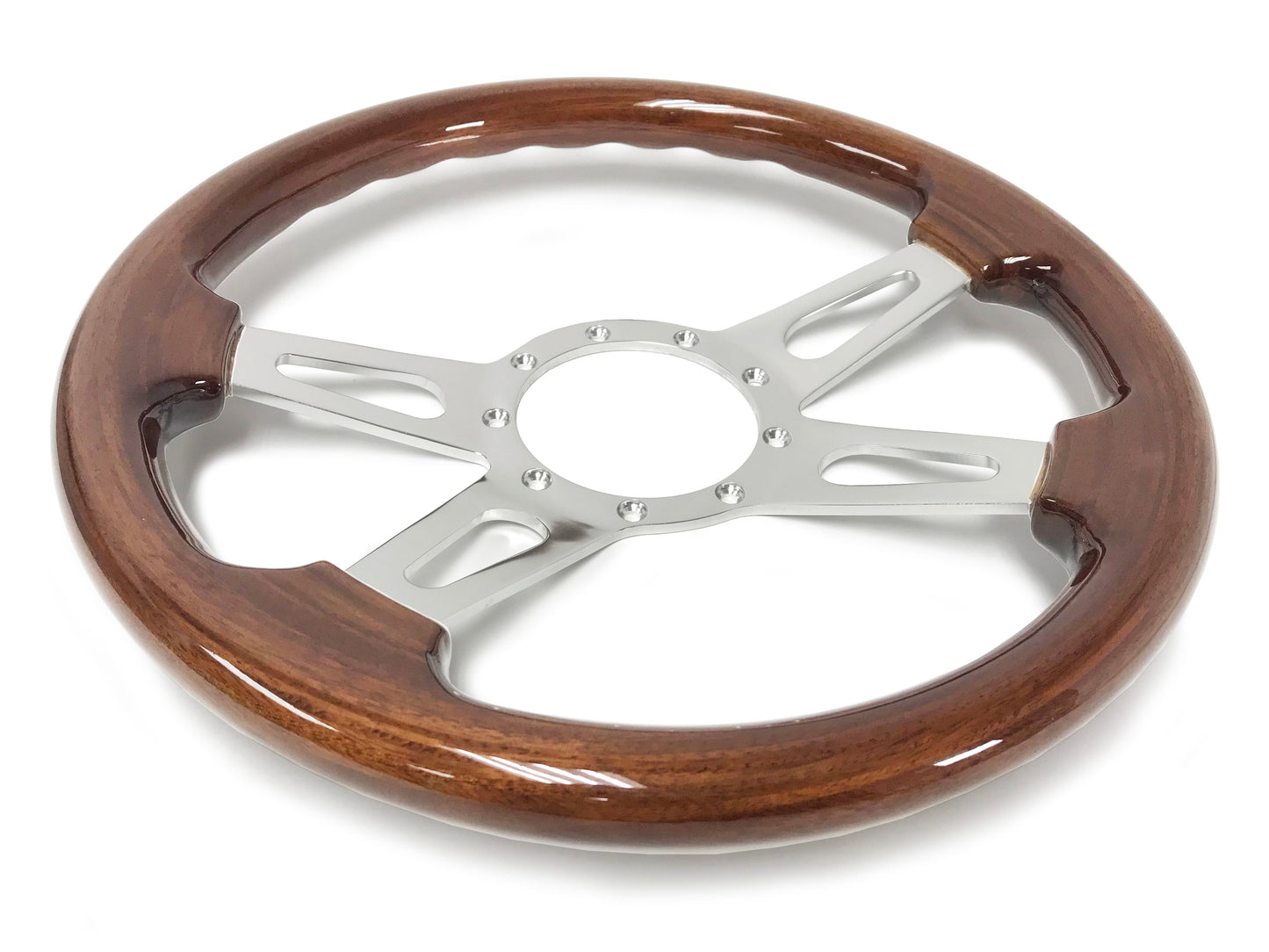 VSW 14" Walnut Wood Steering Wheel, 9-Bolt Billet Aluminum Spokes ST3080