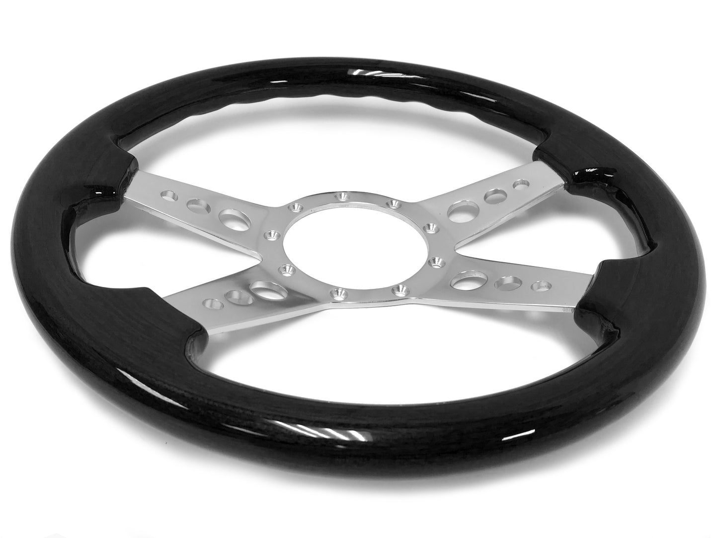 VSW 14" Black Ash Wood Steering Wheel, 9-Bolt Billet Aluminum Spokes ST3081