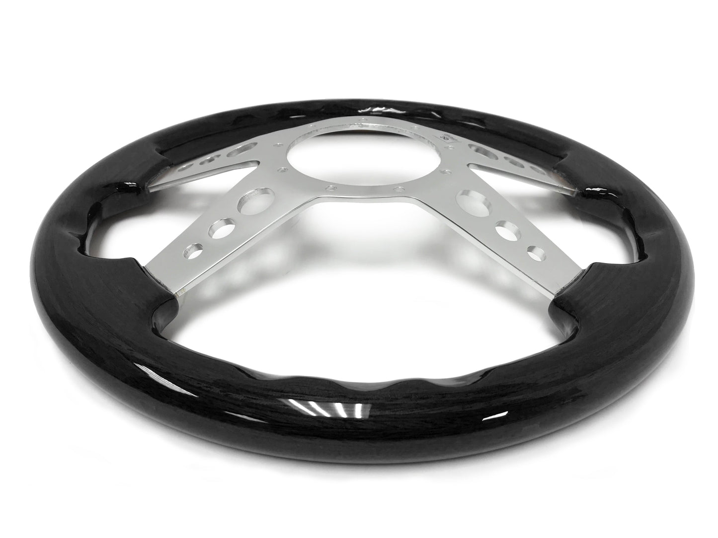 VSW 14" Black Ash Wood Steering Wheel, 9-Bolt Billet Aluminum Spokes ST3081