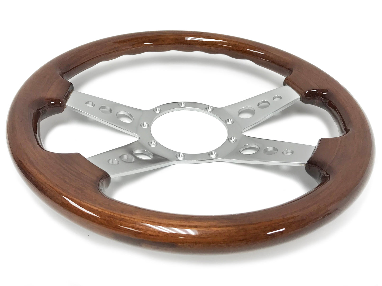 VSW 14" Walnut Wood Steering Wheel, 9-Bolt Billet Aluminum Spokes ST3082