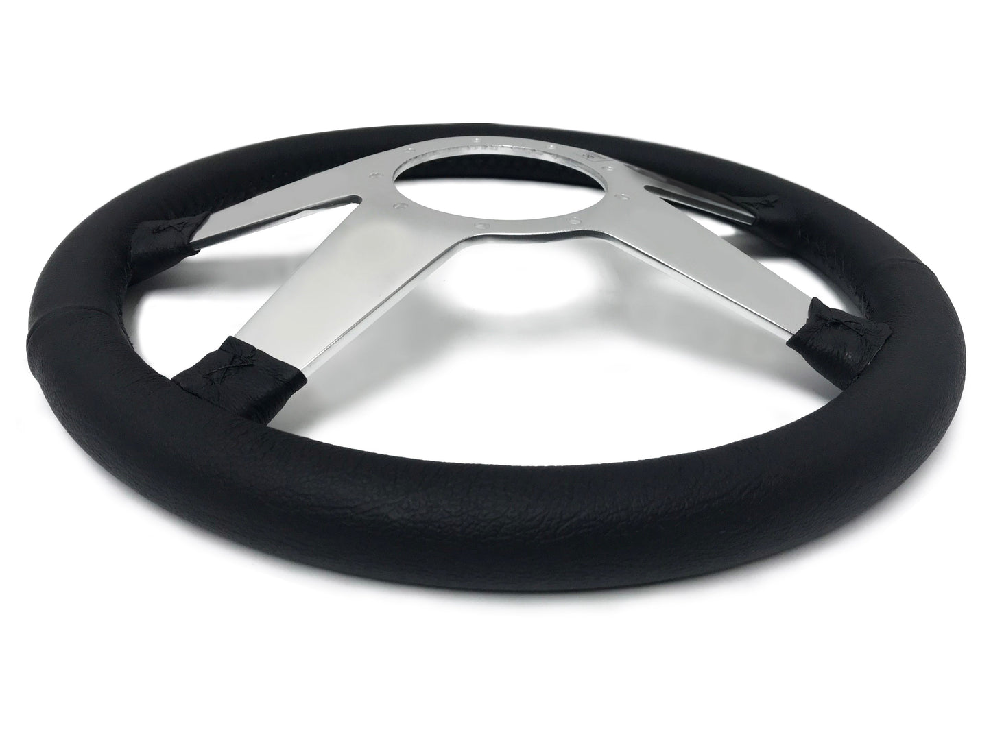 VSW 14" Black Leather Steering Wheel, 9-Bolt Billet Aluminum Spokes ST3088