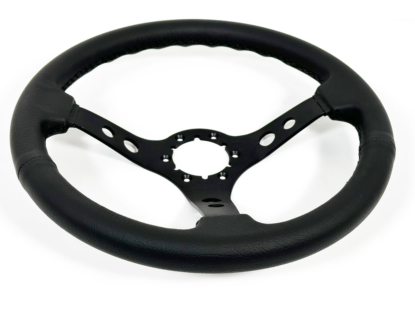 VSW 14" Black Leather Steering Wheel, 6-Bolt Black Spokes ST3094BLK