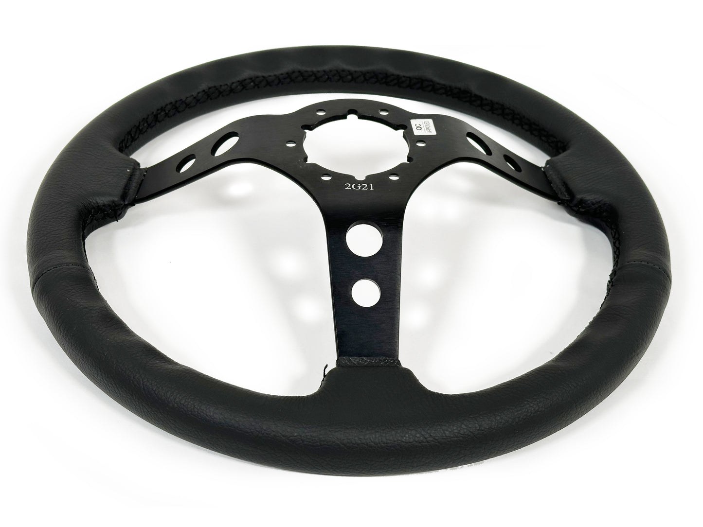 Ford Mustang 14" Black Leather Steering Wheel 6-Bolt, Black Aluminum