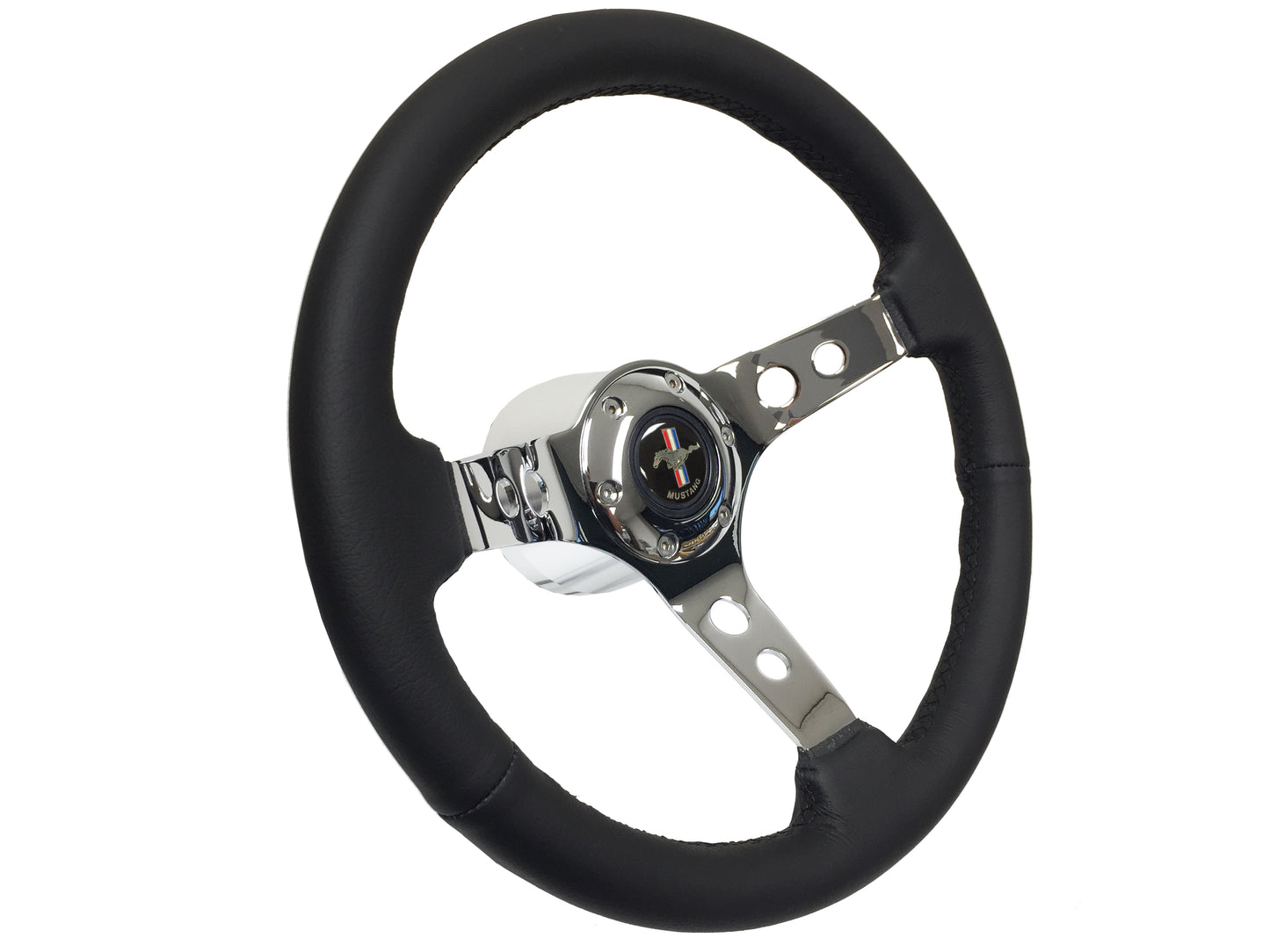 Ford Mustang 14" Black Leather Steering Wheel 6-Bolt, Chrome