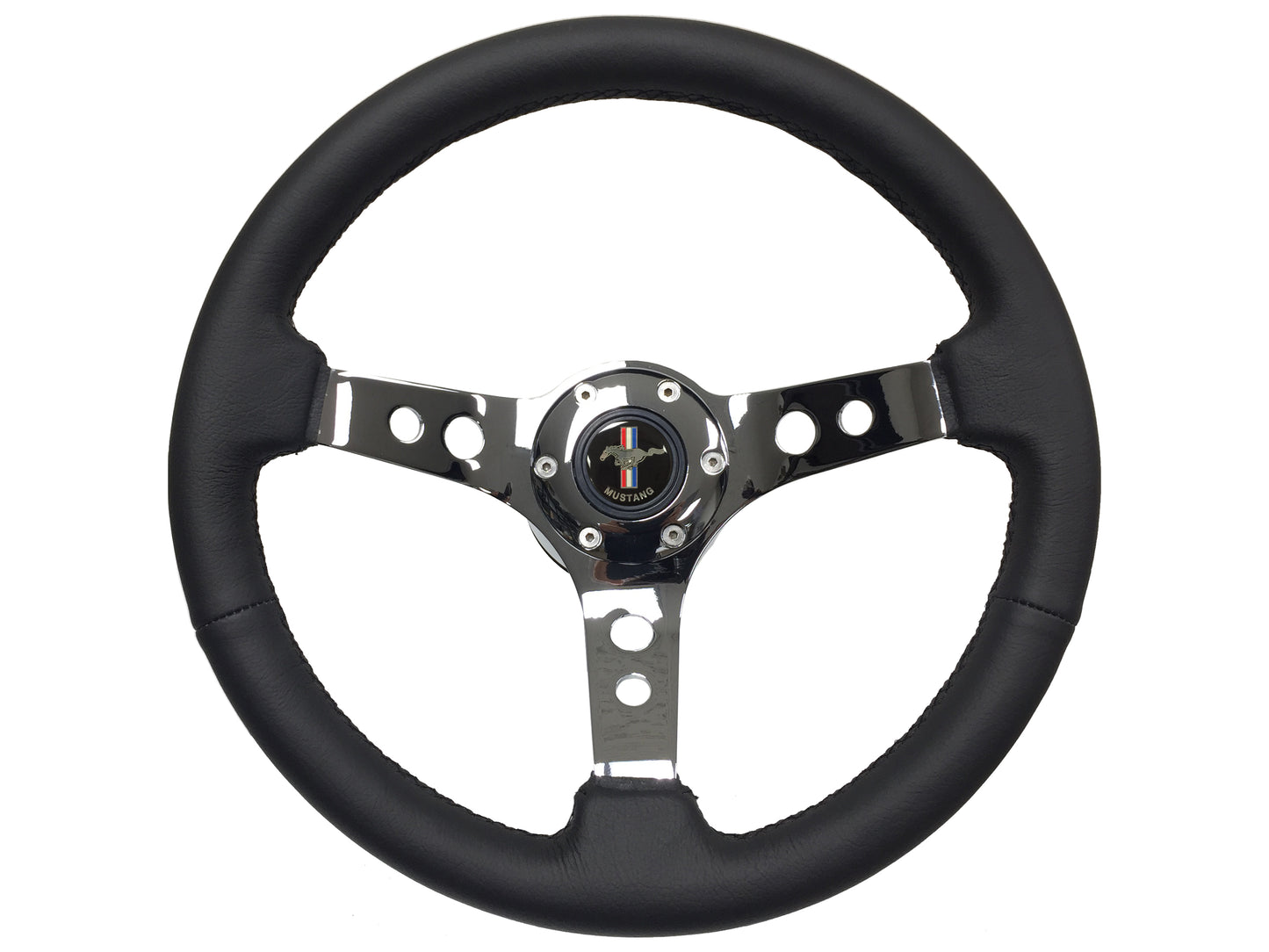 Ford Mustang 14" Black Leather Steering Wheel 6-Bolt, Chrome