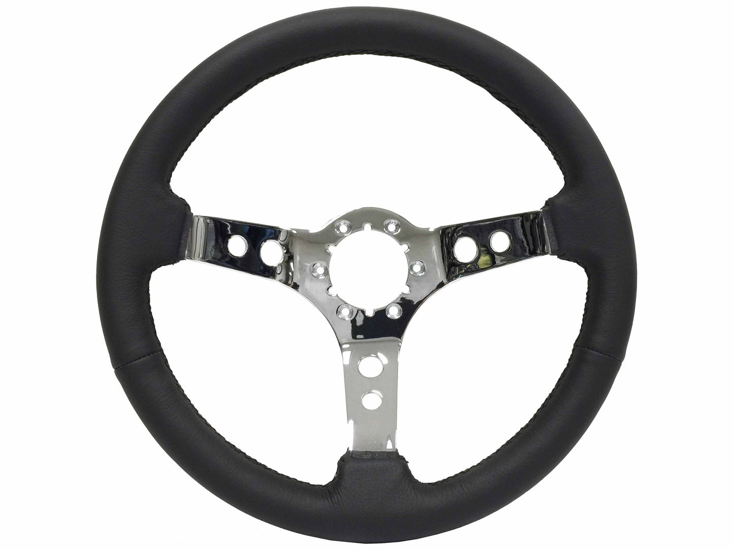 Ford Mustang 14" Black Leather Steering Wheel 6-Bolt, Chrome