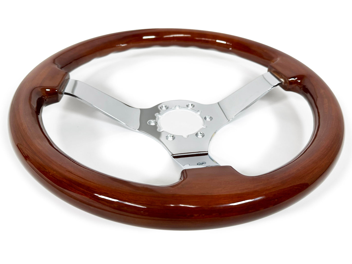 VSW 14" Mahogany Wood Steering Wheel, 6-Bolt Chrome Spokes ST3111