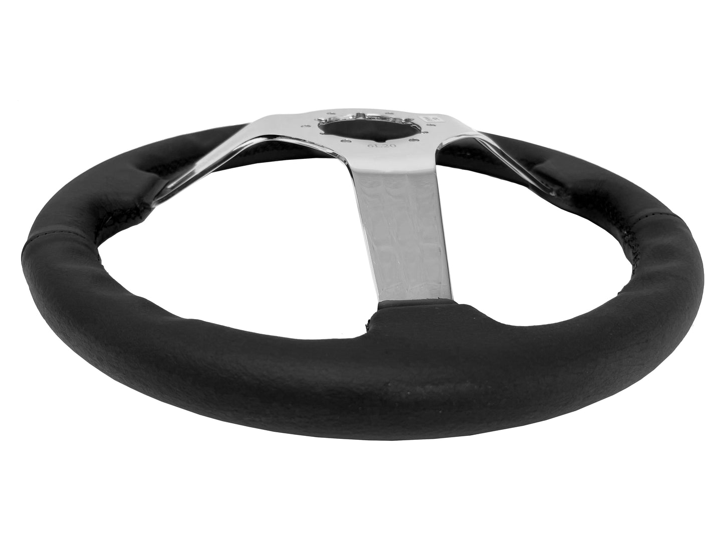 VSW 14" Black Leather Steering Wheel, 6-Bolt Chrome Spokes  ST3112BLK