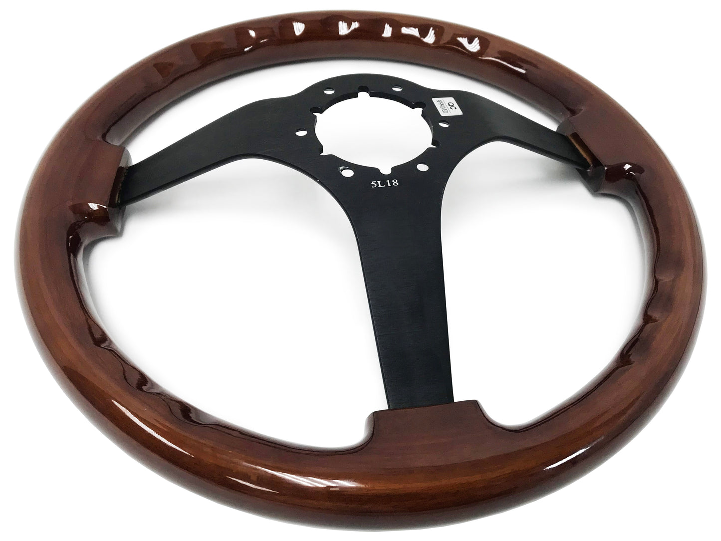 VSW 14" Mahogany Wood Steering Wheel, 6-Bolt Black Spokes ST3127