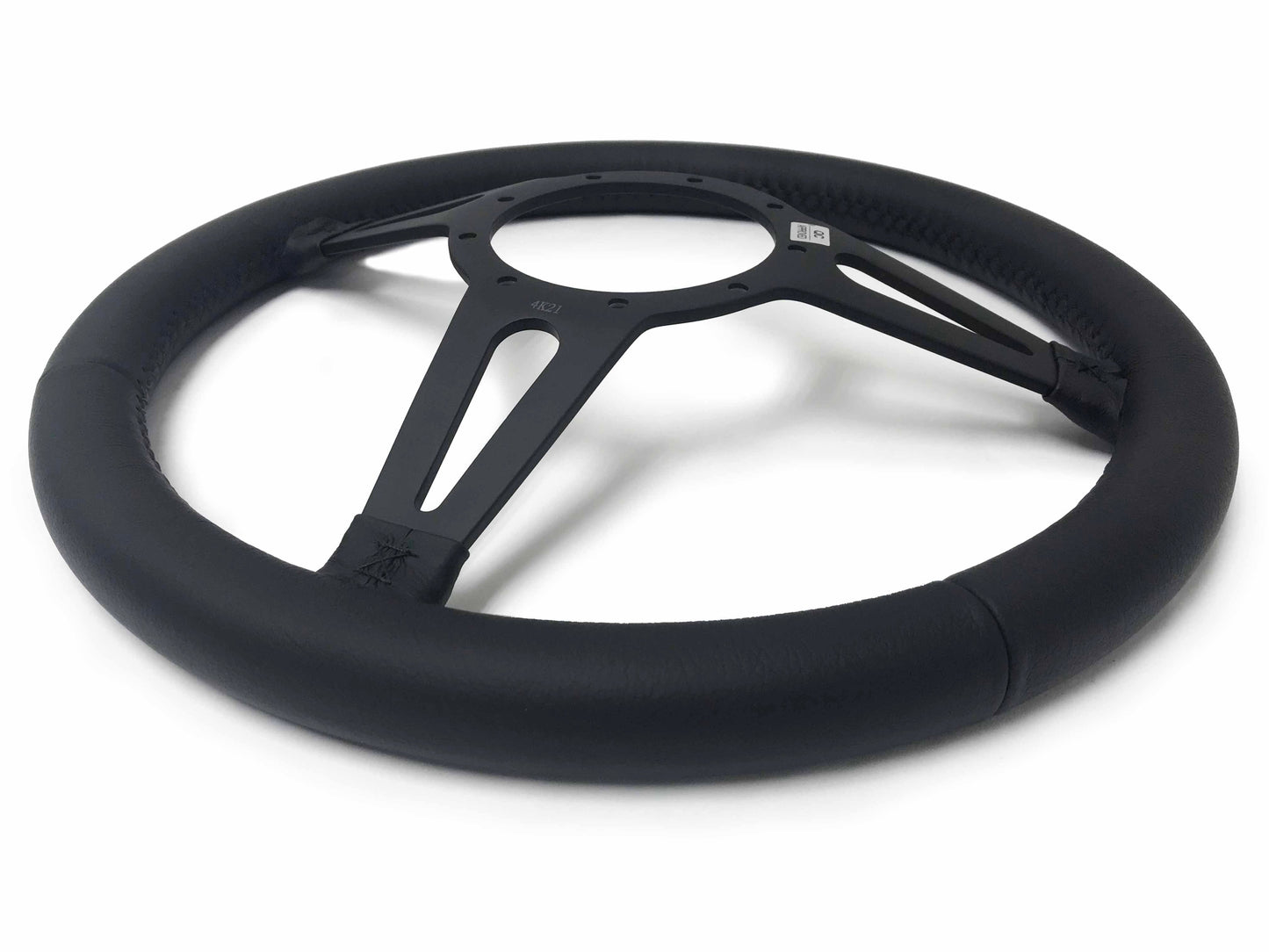 VSW 14" Black Leather Steering Wheel, 9-Bolt Black Spokes ST3159