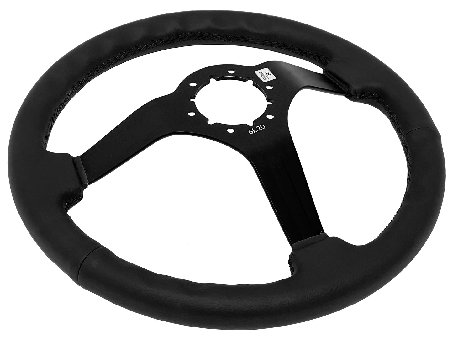VSW 14" Black Leather Steering Wheel, 6-Bolt Black Spokes ST3160BLK