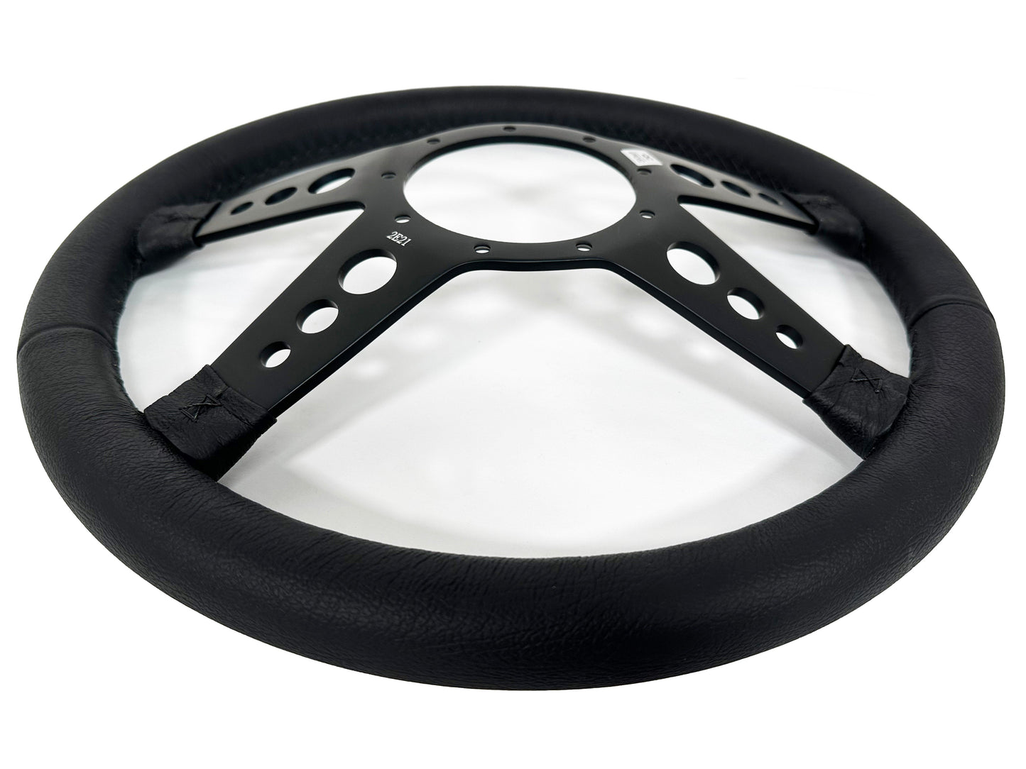 VSW 14" Black Leather Steering Wheel, 9-Bolt Black Spokes ST3171