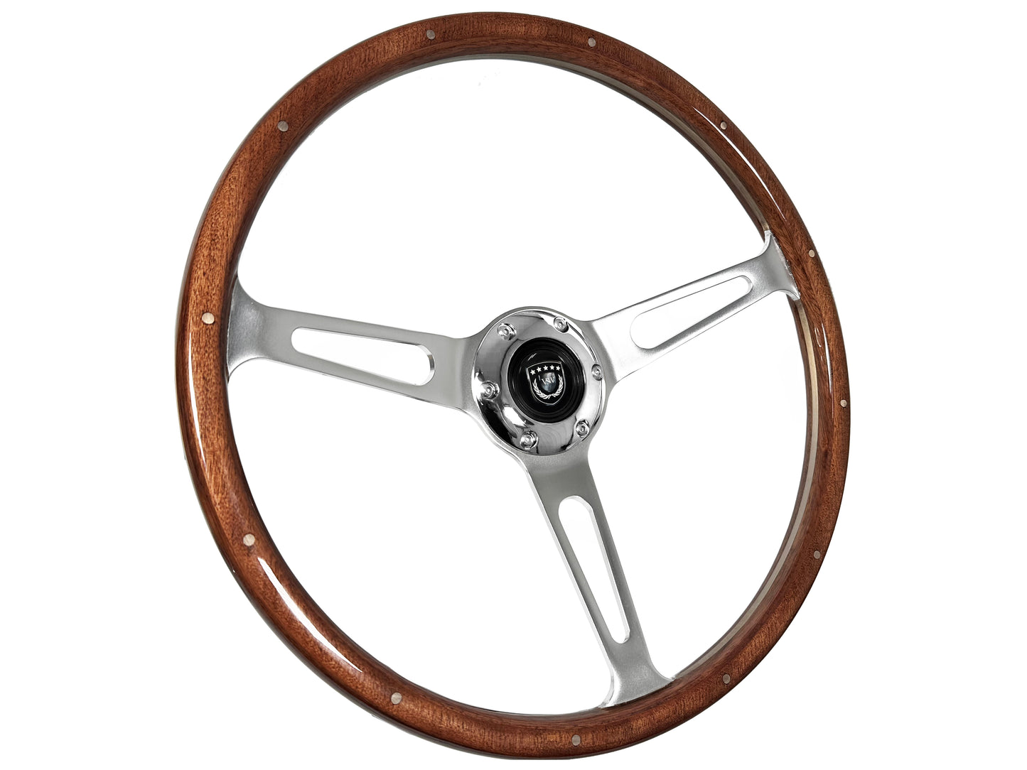 VSW 15” Classic Walnut Wood Steering Wheel, 6-Bolt Billet Aluminum Spokes ST3553