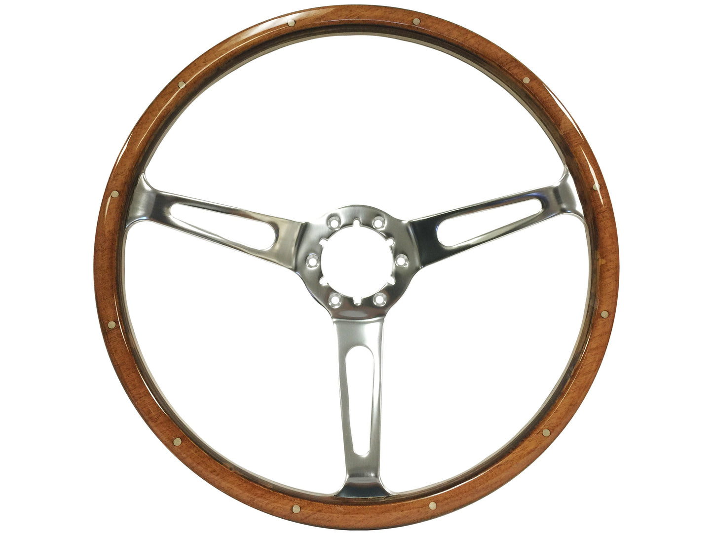VSW 15” Classic Walnut Wood Steering Wheel, 6-Bolt Billet Aluminum Spokes ST3553