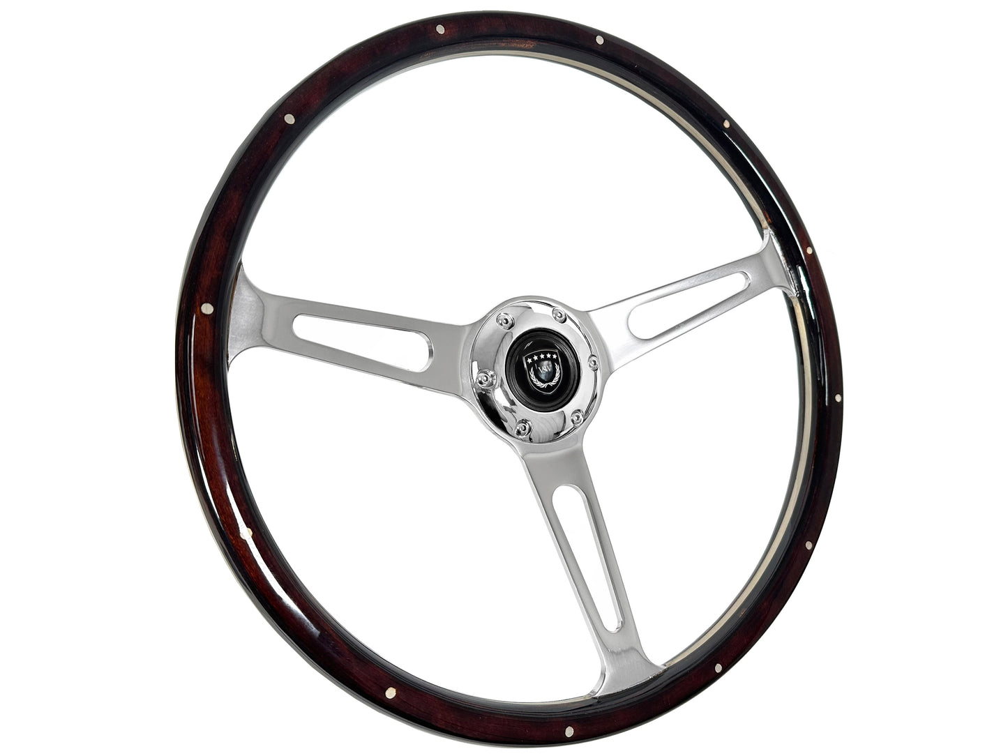 VSW 15” Classic Espresso Wood Steering Wheel, 6-Bolt Billet Aluminum Spokes ST3553A