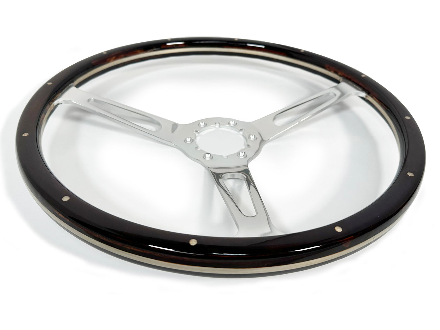 VSW 15” Classic Espresso Wood Steering Wheel, 6-Bolt Billet Aluminum Spokes ST3553A