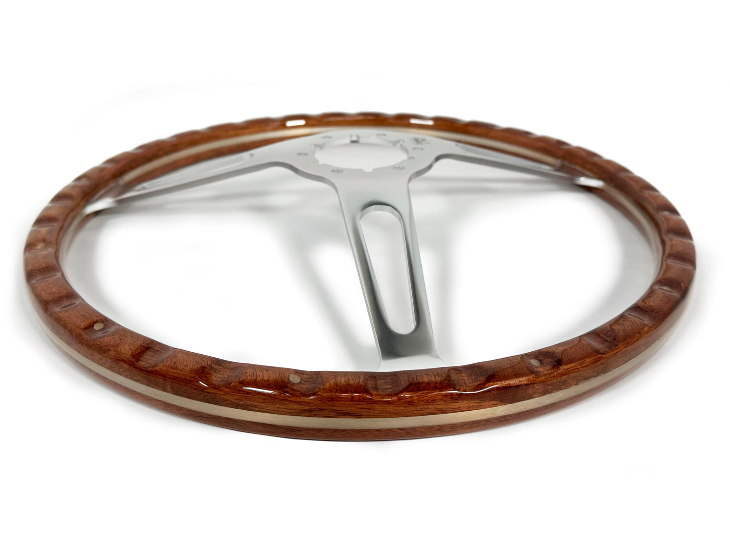 VSW 15” Classic Walnut Wood Steering Wheel, 6-Bolt Billet Aluminum Spokes ST3553