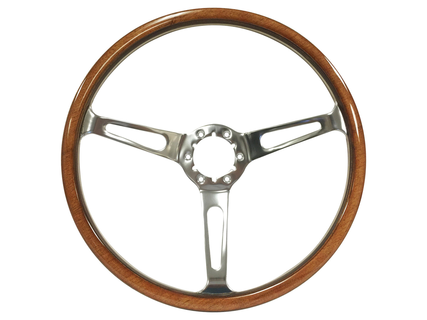 VSW 15” Classic Walnut Wood Steering Wheel, 6-Bolt Billet Aluminum Spokes ST3554