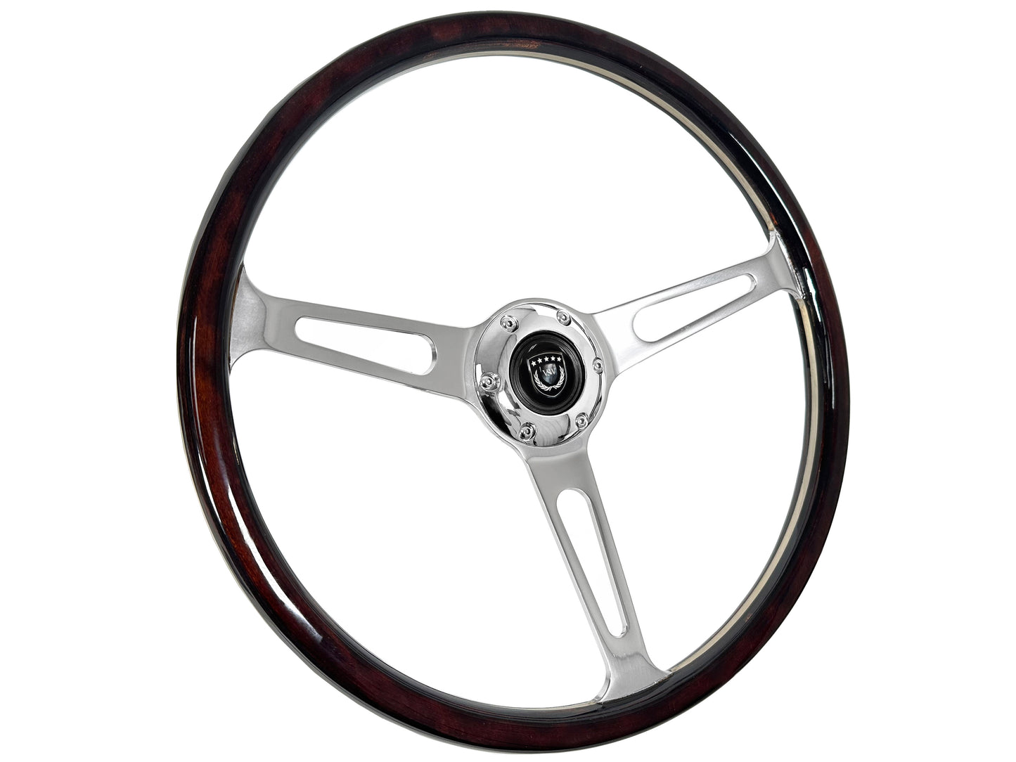 VSW 15” Classic Espresso Wood Steering Wheel, 6-Bolt Billet Aluminum Spokes ST3554A