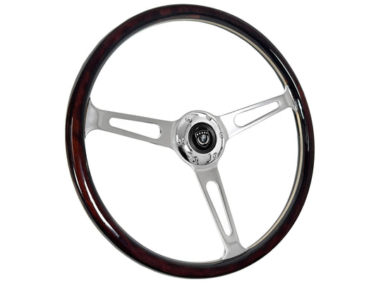 VSW 15" Classic Espresso Wood Steering Wheel, 6-Bolt Billet Aluminum Spokes ST3554A