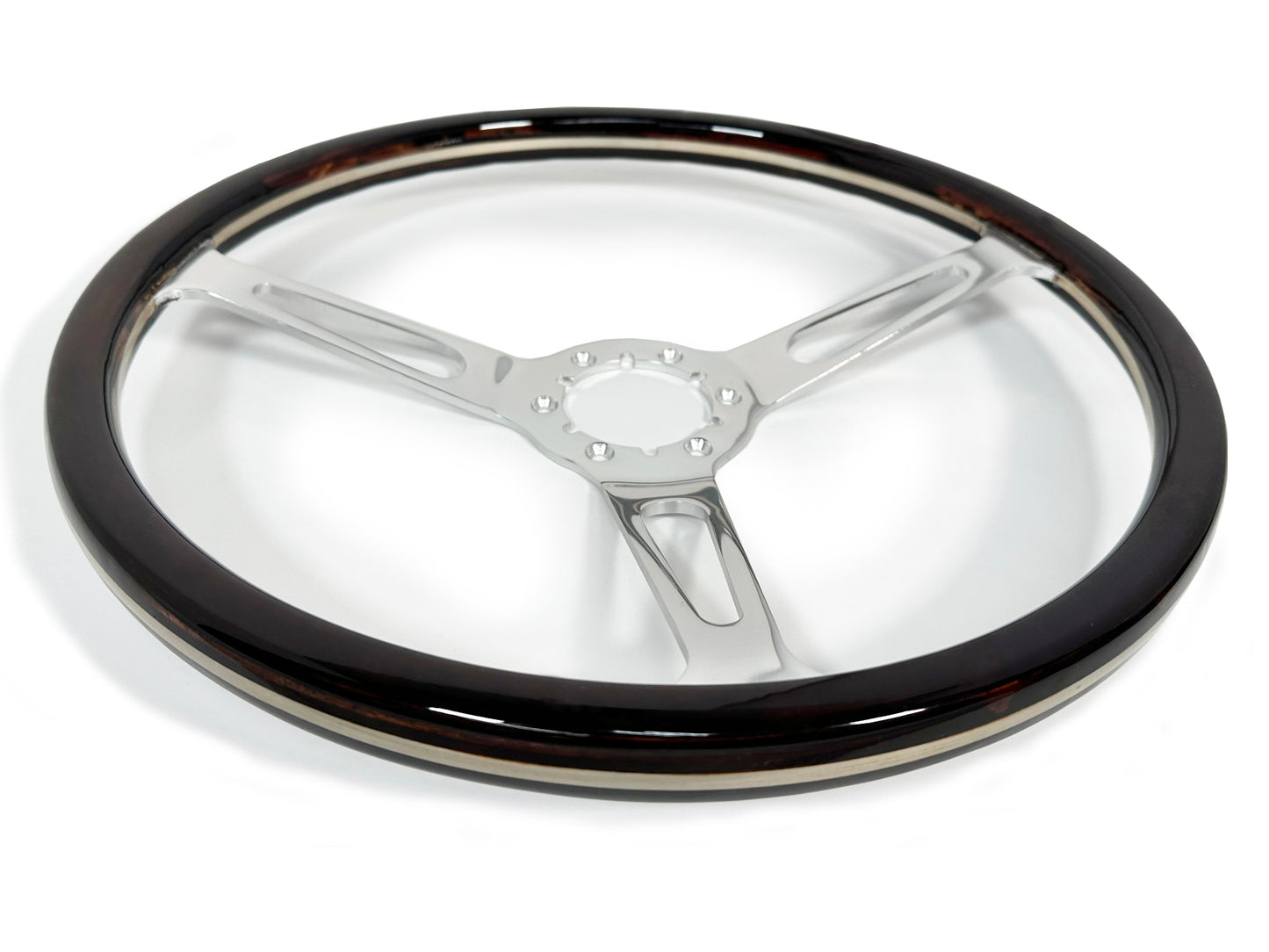 VSW 15” Classic Espresso Wood Steering Wheel, 6-Bolt Billet Aluminum Spokes ST3554A