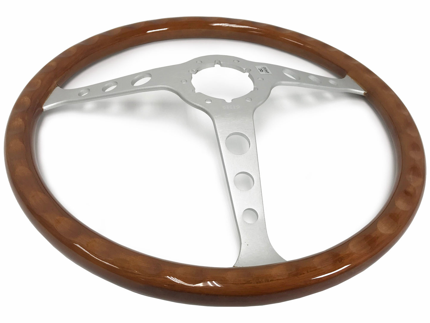 VSW 15” Classic Walnut Wood Steering Wheel, 6-Bolt Brushed Spokes ST3578