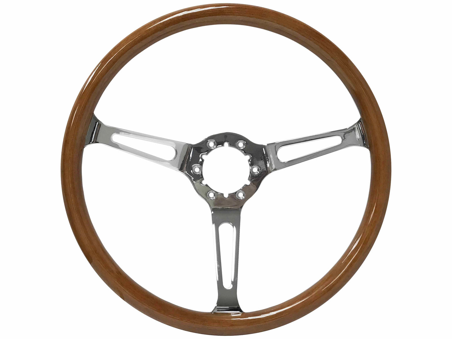 VSW 15” Classic Walnut Wood Steering Wheel, 6-Bolt Chrome Spokes , ST3579
