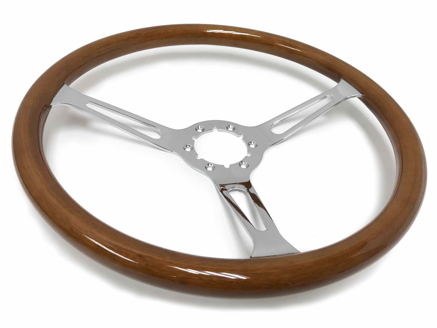 VSW 15” Classic Walnut Wood Steering Wheel, 6-Bolt Chrome Spokes , ST3579