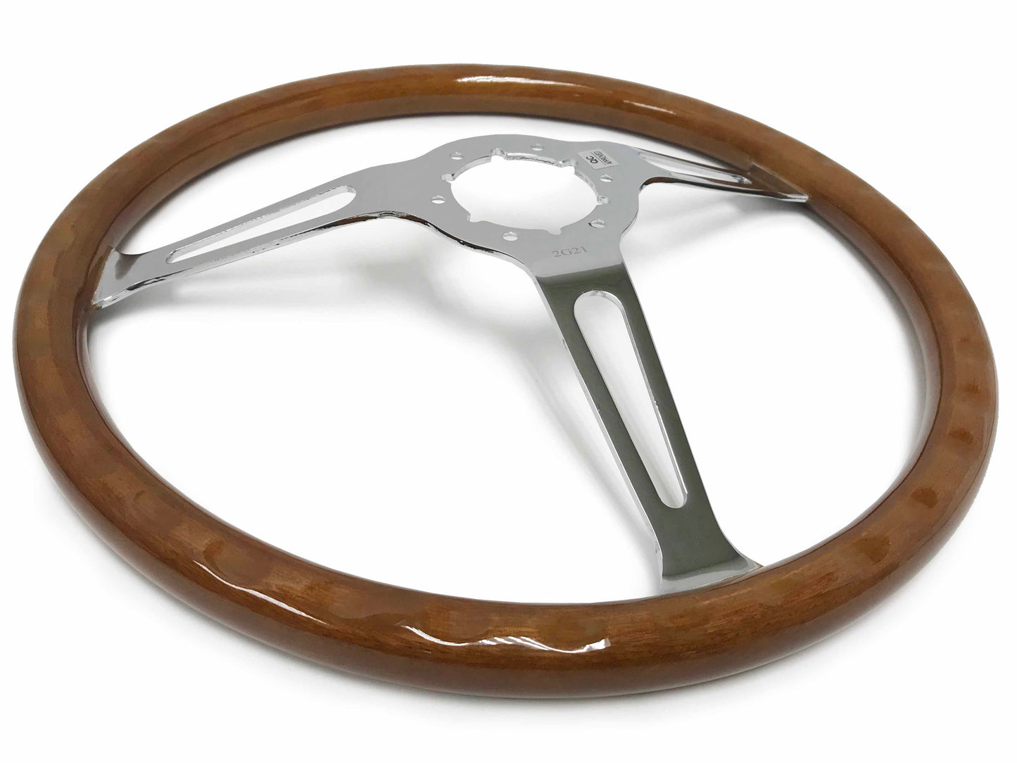 VSW 15” Classic Walnut Wood Steering Wheel, 6-Bolt Chrome Spokes , ST3579