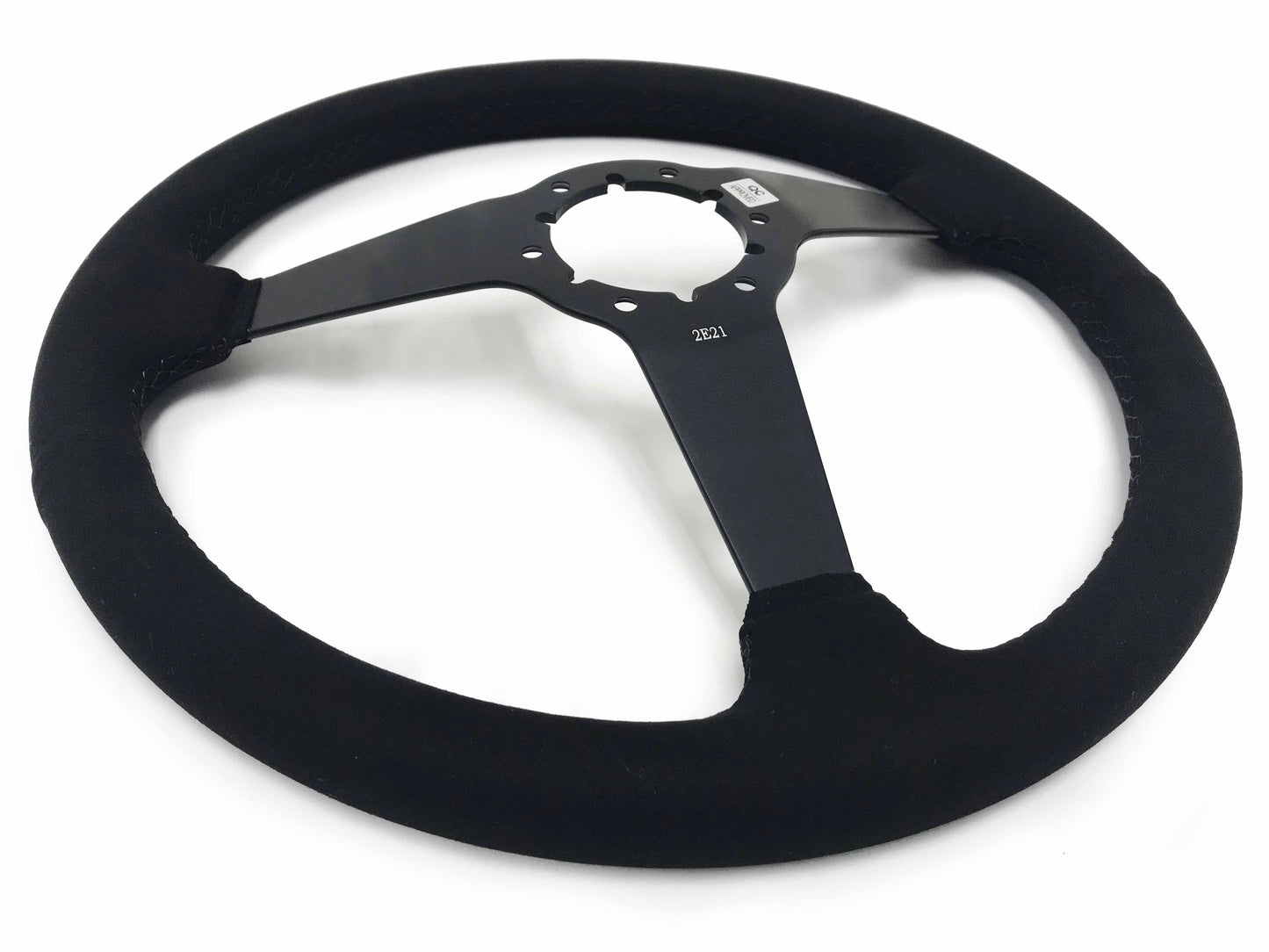 VSW 14" Black Suede Steering Wheel, 6-Bolt Black Spokes ST3582BLK