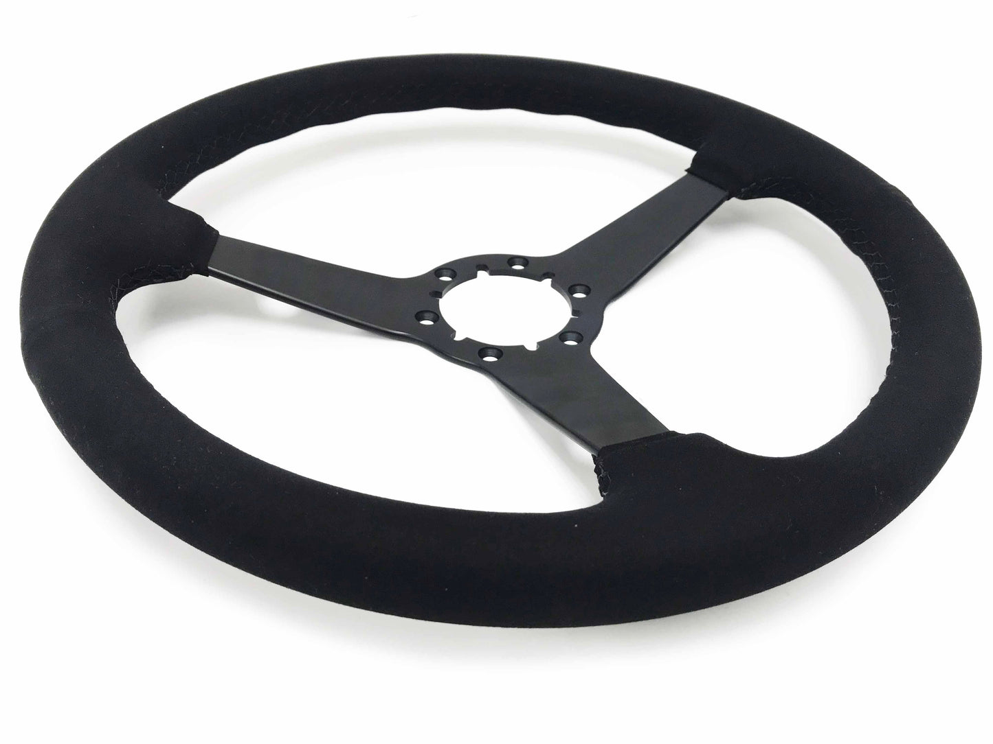 VSW 14" Black Suede Steering Wheel, 6-Bolt Black Spokes ST3582BLK