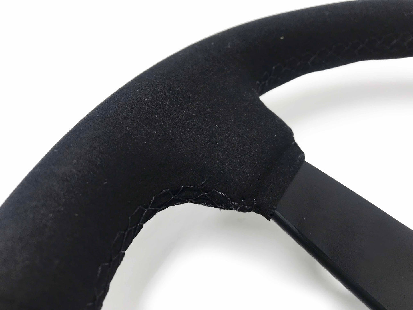 VSW 14" Black Suede Steering Wheel, 6-Bolt Black Spokes ST3582BLK