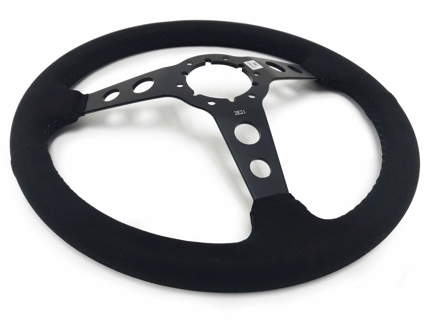 VSW 14" Black Suede Steering Wheel, 6-Bolt Black Spokes ST3583BLK